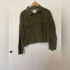 American Eagle Corduroy Crop Raw Hem Shirt